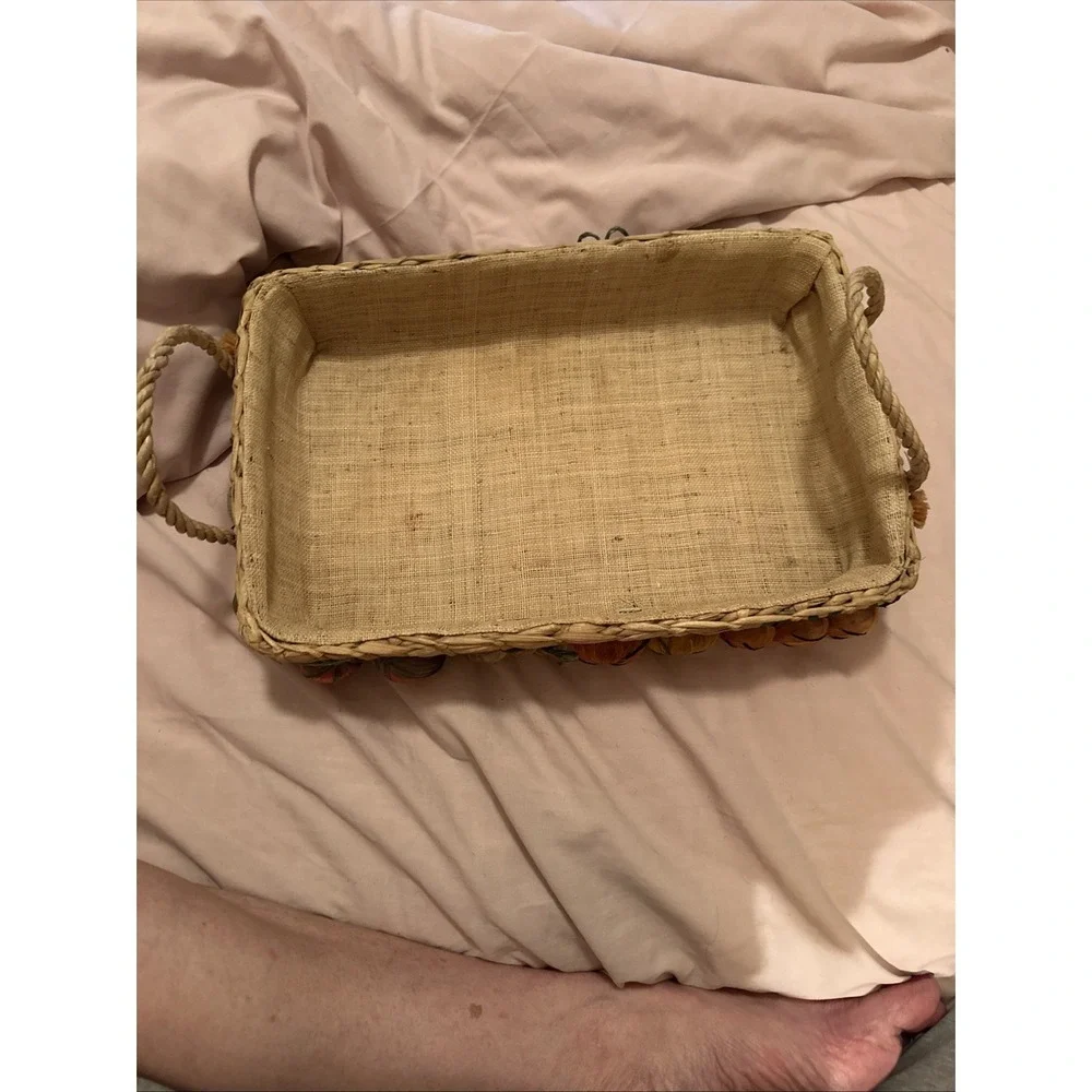 VTG 9x13 Raffia Casserole Dish Carrier Basket w Handles &  Raised Veggies
